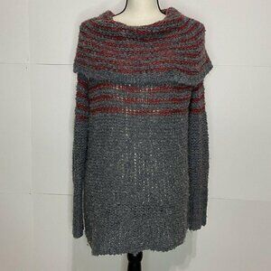 Free People Size XS Sweater Gray Maroon Stripe Chunky Knit
